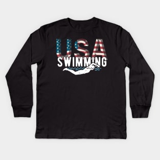 USA Swimming Team American Flag Sport Support Athlete Tokyo Kids Long Sleeve T-Shirt